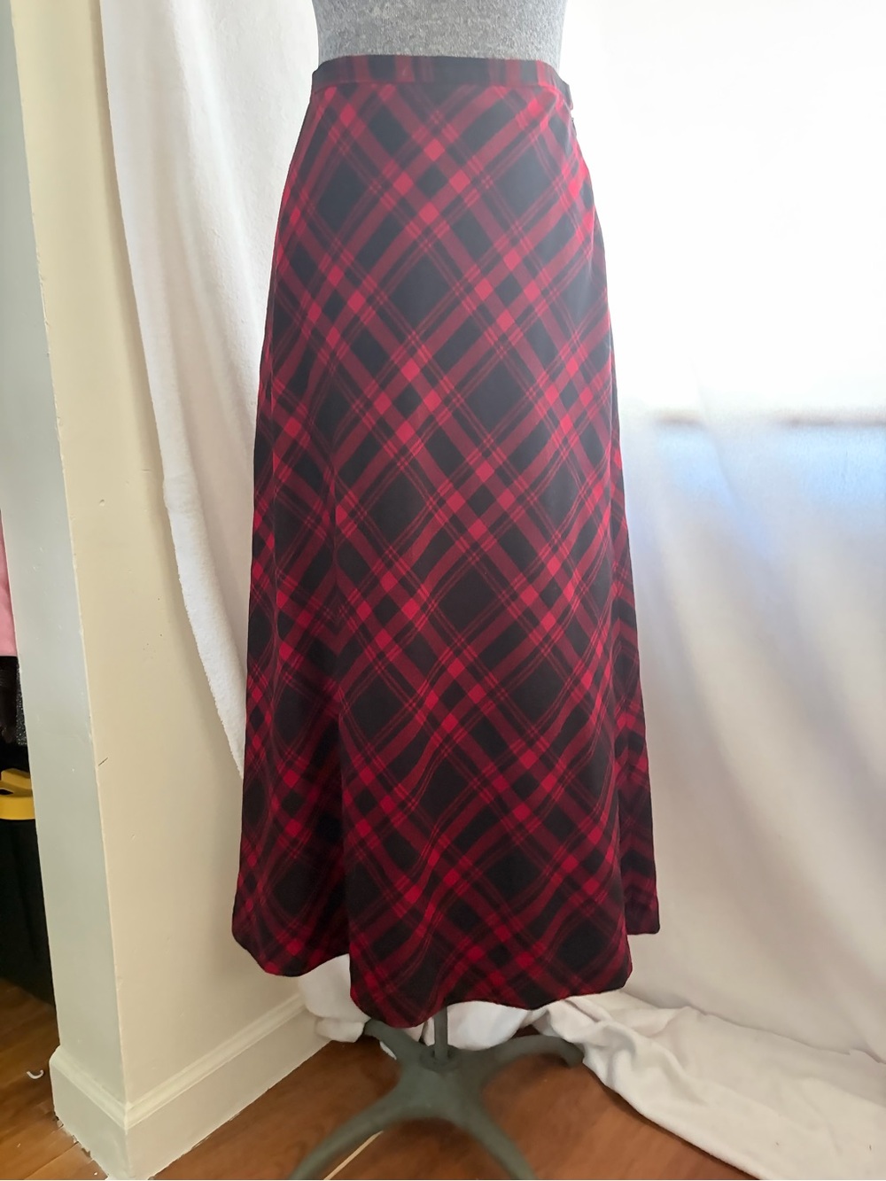 Charter Club vintage y2k red plaid wool blend maxi skirt